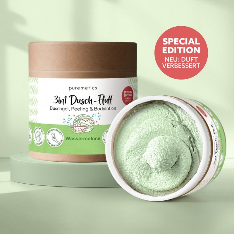Puremetics 3-in-1 Shower Fluff Watermelon with Sugar and Coconut Oil