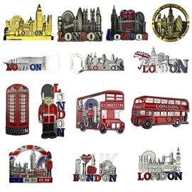 LILAJ Set of 12 London Souvenir Metal Fridge Magnets of Iconic Landmarks: Big Ben, Tower Bridge, London Eye, Red Phone Box, Bus, Royal Guard Perfect Travel Collectibles & Kitchen Decor Great Gift Idea