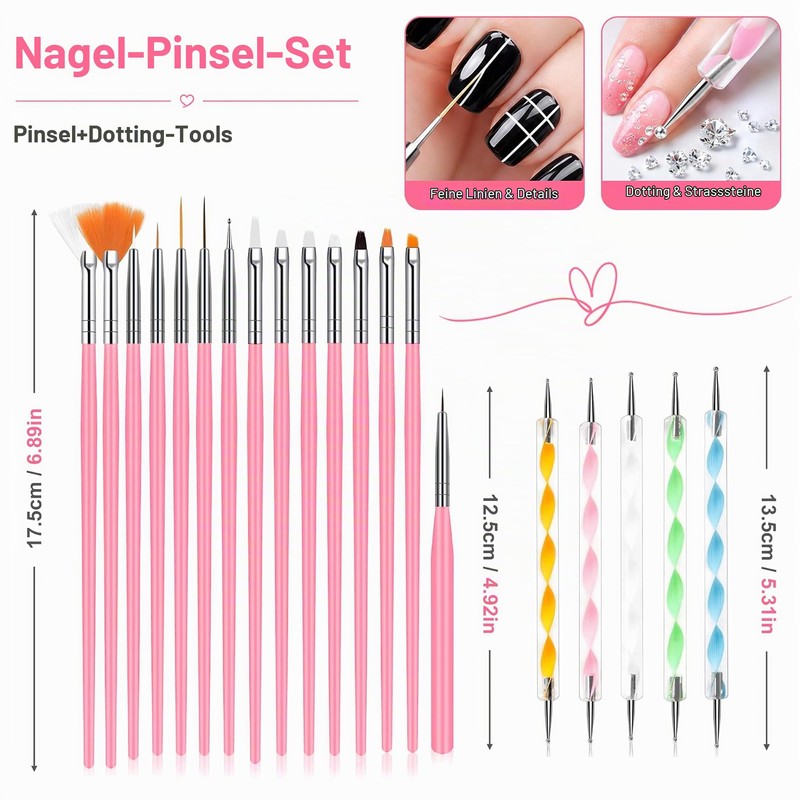 luxwo Nail Brush Set 20 Pieces Nail Brush for Gel