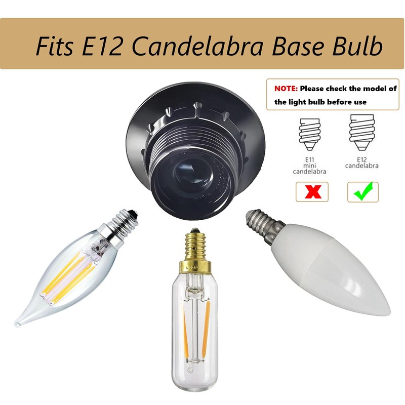 E12 Candelabra Socket,TWDRTDD Black 3-Pack Candelabra Base Lamp Holder Light