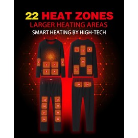 Men Electric Heated Underwear Set - 22 Heating Zones,USB Powered Electric Heating Thermal Underwear, Winter Hunting Gear - 3XLarge Black