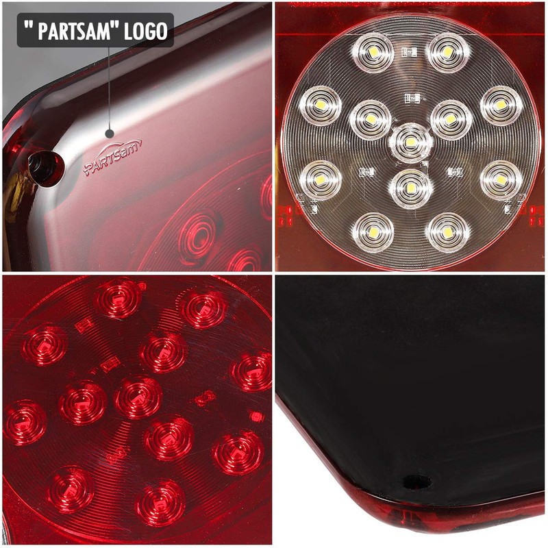 Partsam Rectangular Triple LED Trailer Tail Light Red RV Camper