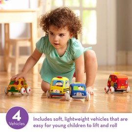 Melissa & Doug K's Kids Pull-Back Vehicle Set - Soft Baby Toy Set with 4 Cars and Trucks, Soft Vehicles Toys for Babies and Toddlers