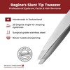Regine Switzerland Professional Tweezers Slant Tip - Etched Tip Brow