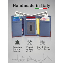CALGARI® Billeteras italianas de lujo para hombre | Trifold, Azul marino., Mediano, Milano Blue