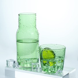 Sizikato - Jarra de agua de vidrio verde transparente de 15 onzas con vaso