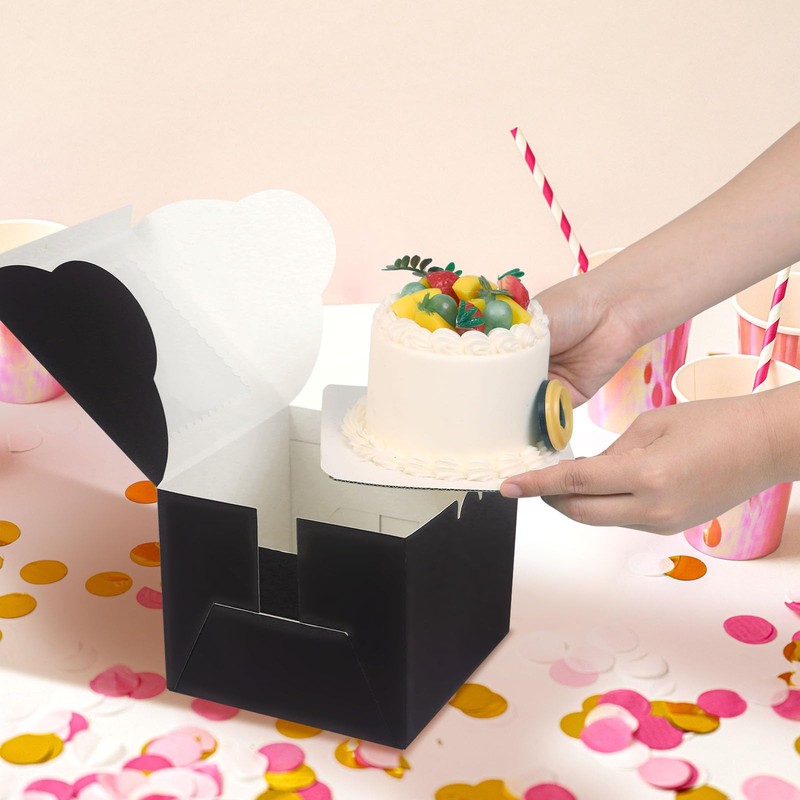DOYIDE 20Pcs Mini Cake Boxes with Window, 6x6x5 Inches Black