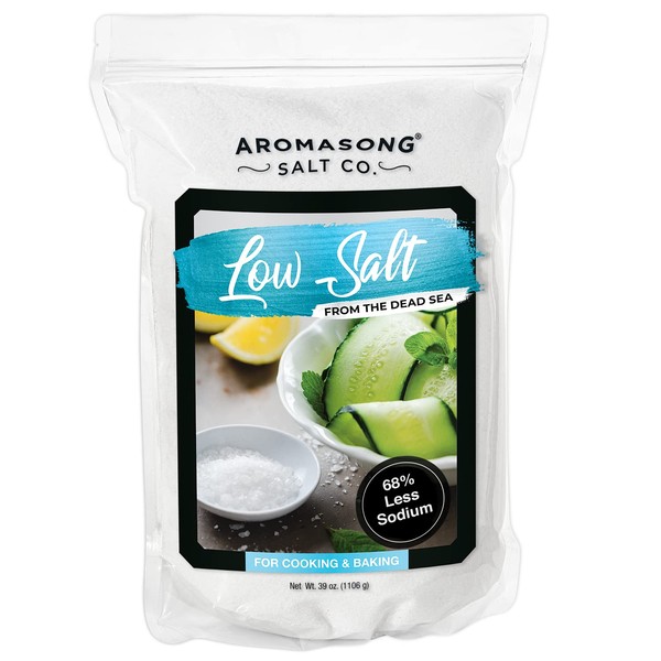 Aromasong Low Sodium Sea Salt 100% Natural Fine Grain Dead Sea Potassium Chloride with Dead Sea Salt, 39 oz (1106 g)