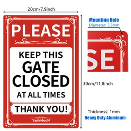 YankMooM 2 Pack Please Keep the Gate Closed Sign,30 x 20cm Metel Aluminum Door Sign Please Close the Gate Door Safety Sign UV Resistant Waterproof Durable Easy Mounting Indoor or Outdoor Use