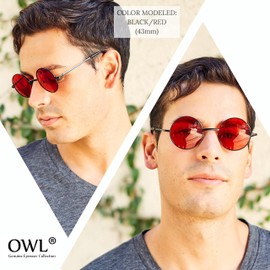 OWL Round Retro Vintage Circle Style Tint Sunglasses Metal Colored Frame Colored Lens Brand (Round_43mm_pk_yell_grd, PC Lens)