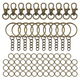 sourcing map 70Pcs Keychain Rings Kit, Keychain Hardware Includes 10Pcs 32mm Lobster Claw Clasps, 10Pcs Keyrings with Chain, 50Pcs Open Rings for DIY Craft Accessories, Bronze