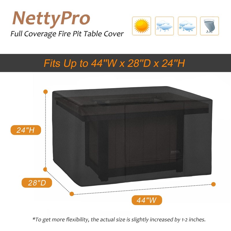 NettyPro Fade Resistant Fire Pit Table Cover Rectangular Waterproof Heavy