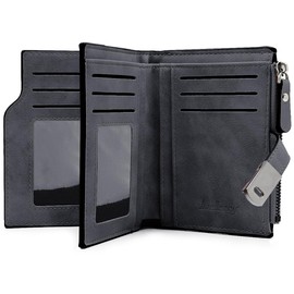 GOUNNU Small Women's PU Leather Mini Purse Women's Small and Short Format Purse Women's Many Compartments Purse Women's with 16 Card Slots and Zip Coin Compartment, black, 12.5 x 10 x 1.5 cm, Retro