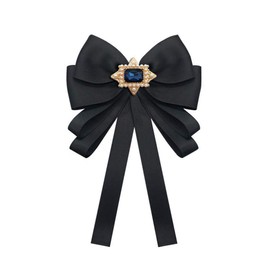 Rhinestone Crystal Ribbon Brooches Pin Bow Brooch Vintage Pre-Tied Bow Tie Collar Jewelry Bowknot Shirt Tie Collar Neck Tie for Women Ladies Girls Wedding Party Bow Tie (Black)