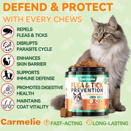 Flea and Tick Treatment for Cats - 200 Chews Flea and Tick Prevention for Cat Chewables - Flea Treatment for Cats All Breeds & Ages - Natural Cat Flea and Tick Treatment - Chicken Flavor