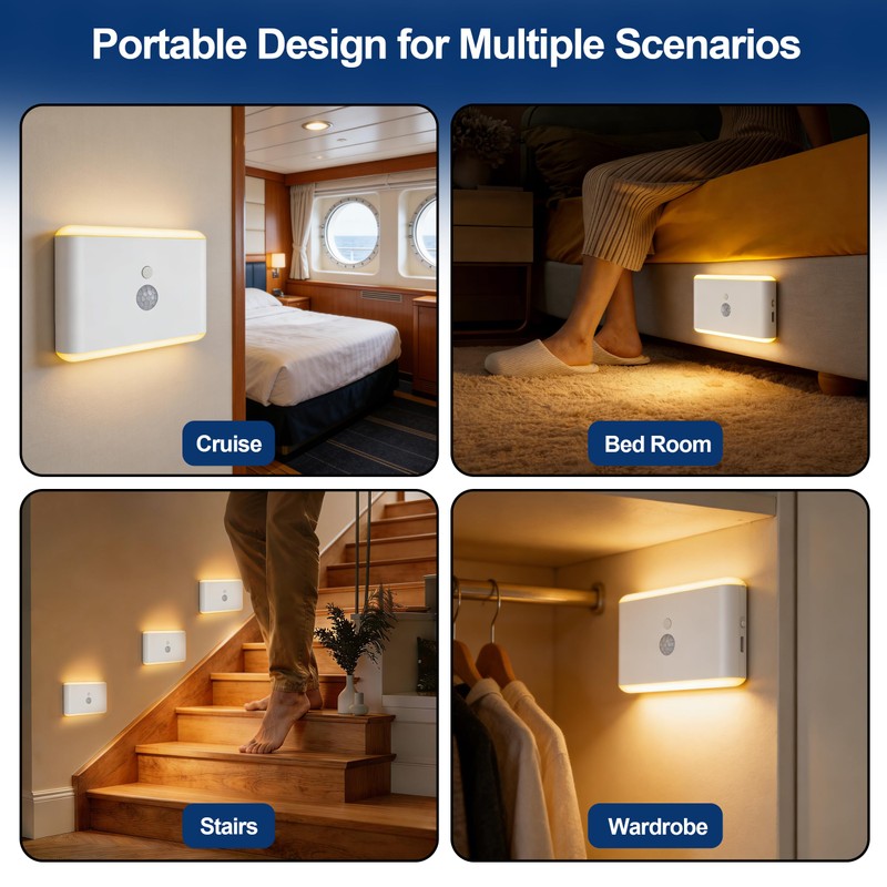 Upgraded 2 Pack Motion Sensor Night Light Cruise Ship Approved,