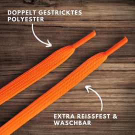 LaceHype 2 Pairs of Premium Shoelaces, Flat, Tear-Resistant, 10 mm Wide Replacement Polyester Shoelaces for Trainers, Sports Shoes (Orange, 120)