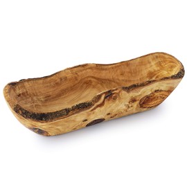 Forest Decor Olive Wood Decorative Bowls - 12" Natural Wood Hand Carved Bread Bowl - Handmade Rustic Kitchen Decor for Serving Salad, Snack - Wooden Farmhouse Fruit Bowl - Dining Wooden Dough Bowls