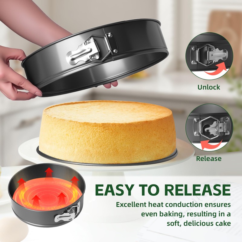 FLEEODAN Springform Pan Set of 3 (7"/9"/11") - Non-Stick Cheesecake