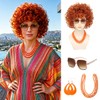 Women Short Curly Orange Red Wig Set Sunglasses for 70s