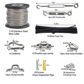 BRISBONN 1/16" x 328 FT Wire Rope kit 304 Stainless Steel Cable Wire Vinyl Coated Guy Wire Kit with M5 Turnbuckle Tensioners for String Lights Hanging Garden Fence