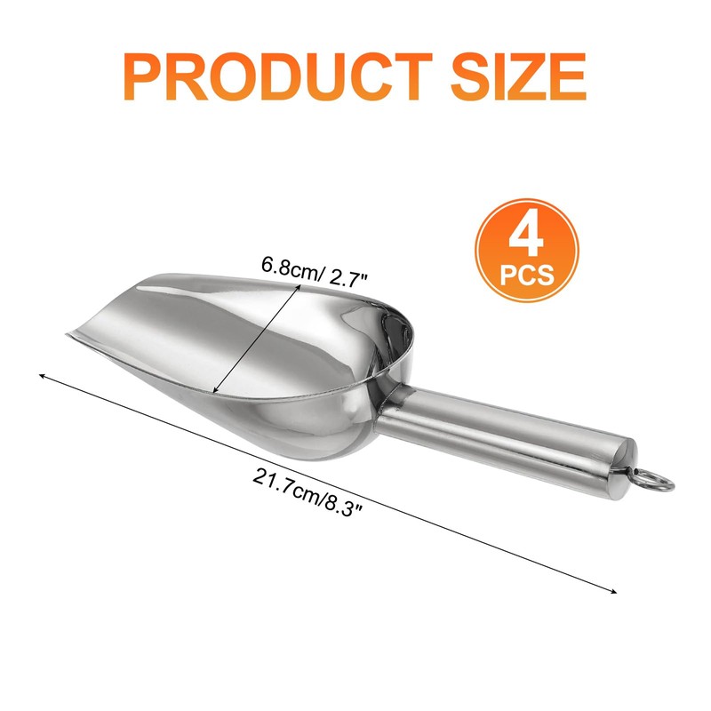 sourcing map 4pcs Metal Ice Scoop, 8.2" x 2.7"Stainless Steel