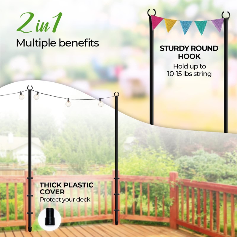 IDZO Heavy Upgrade Duty Outdoor String Light Pole for Deck