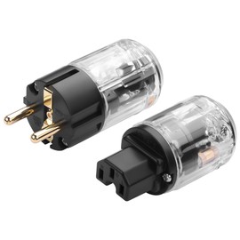 CERRXIAN HiFi Schuko Audiophile Power Plug, Pure Copper 15A/125V Euro CEE 7/7 Power Pluck, 10A/250V IEC C13/C15 Power Connector, Pure Copper Gold Plating, for DIY HiFi Audio Power Cord