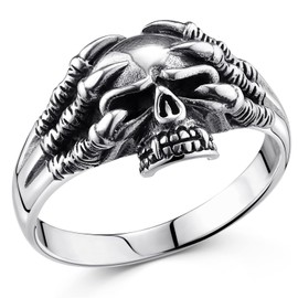 MATERIA by Matthias Wagner Men's Ring Skull Claws Antique Gothic Ring 925 Silver Wide SR-53, Precious metal
