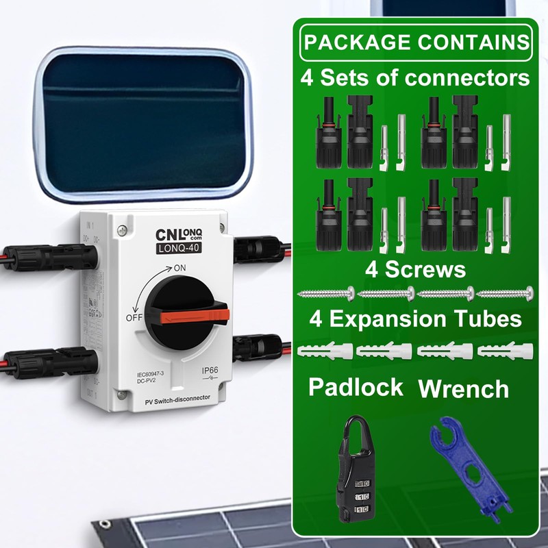 CNLonQcom Solar Disconnect Switch 2 Strings 32A DC1500V 2in 2out