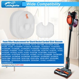 Leadaybetter Rocket Vacuum filter replacement for Shark HV300W HV301 HV30126 HV302 HV303 HV305 HV308 HV310 UV450, 6 Sets Filters Foam & Felt Filters, Parts Model XFFV300