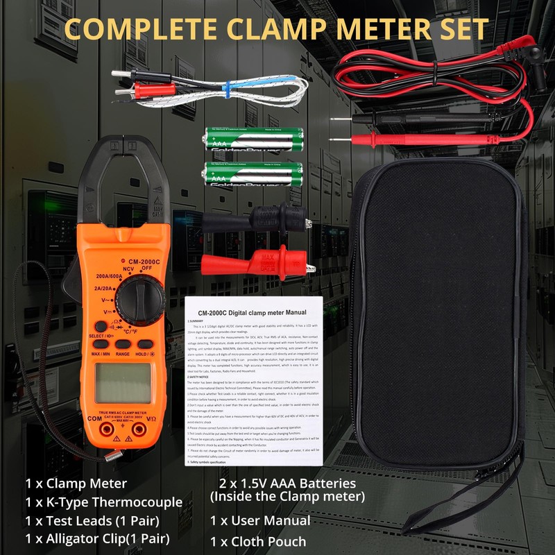 AMTOVL Clamp Meter - AC/DC Current, 2000 Counts Auto-ranging TRMS