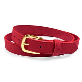 Women's Dress Casual Jean Genuine Suede Leather Belt 1"(25mm) Wide (Red, 30)
