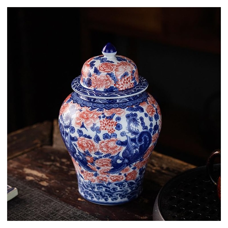 SILINE Porcelain Airtight Canister 45 Oz/1350ml, Blue White with Red