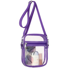Clear Bag Stadium Approved - Durable Waterproof Crossbody Messenger Purse for Women, Transparent Bag with Zipper for Concerts & Sporting Events:_Purple