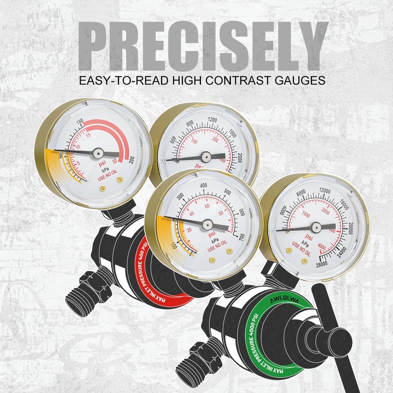 AWLOLWA Oxygen Acetylene Regulator Set, CGA540 and CGA200 Inlet Connection