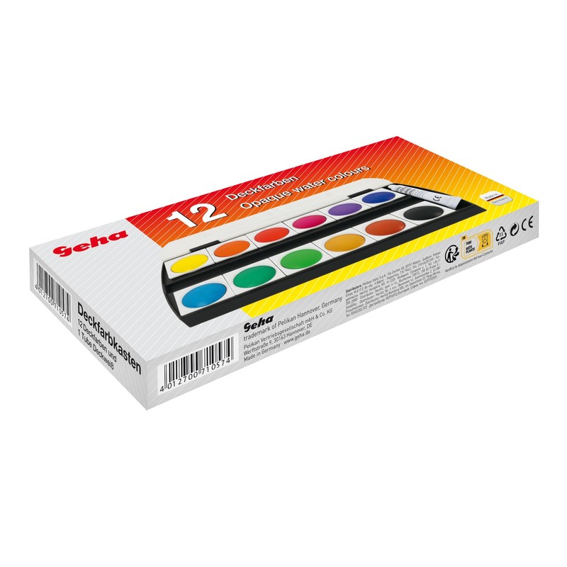 GEHA 721217 Deckfarbkasten mit 12 Farben und Deckweiss, 1 Stück