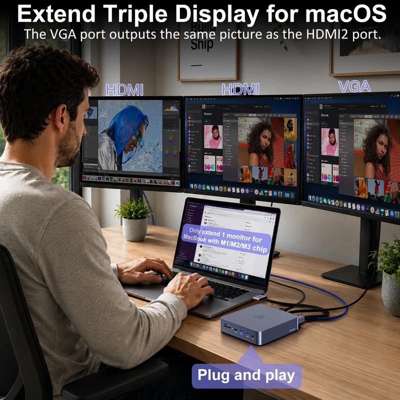 18-in-2 MacBook Docking Station Dual 4K Monitor for M1-M5 Pro/Max,