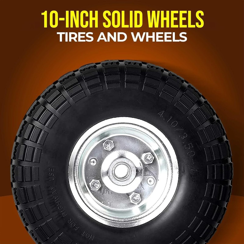AR-PRO (2-Pack) 10-Inch Solid Rubber Tire Wheels - Replacement 4.10/3.50-4"