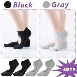 iTYOOS 4 PCS Yoga Socks for Women Pilates Socks for Women Dance Barre Socks Non Slip Special for Pilates Gym Socks Fall Prevention Grip Socks