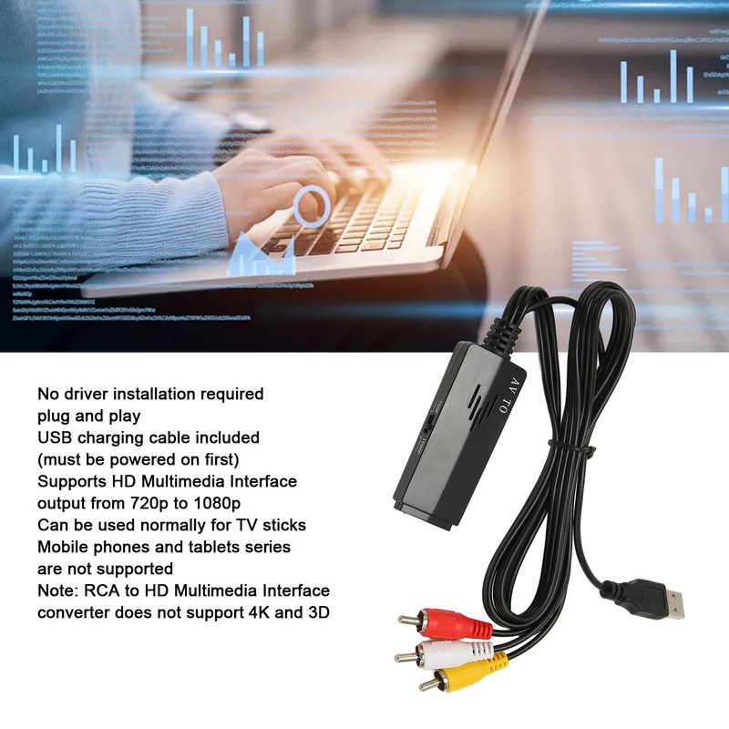 RCA to HD Multimedia Interface Converter Support 1080P USB Power