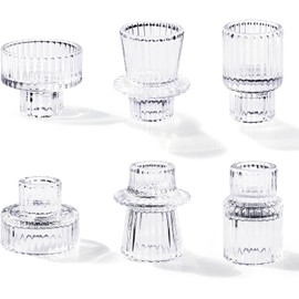 Juego de 6 Porta Velas Decorativas para Mesa, Portavelas de Perlas Transparentes para Decoración de Bodas, Cenas y Fiestas