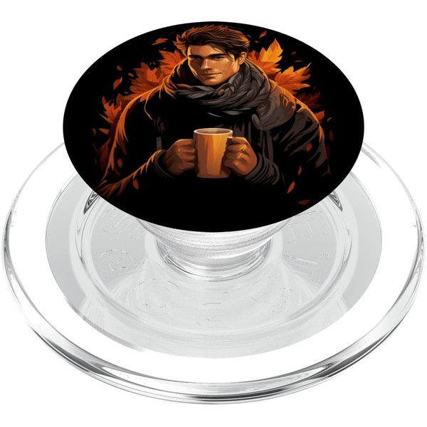 Pumpkin Spice Latte Coffee Autumn Falling Leaves Men PopSockets PopGrip