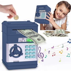 JIUS@FF Jarra De Dinero Electrónico De Juguete, Caja Fuerte para Niños, Cajero Automático, Regalo De Cumpleaños De Navidad para Niños Y Niñas (Gris Azul)