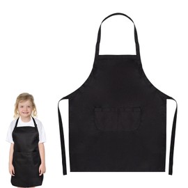 Lancry Kids Apron for Cooking, Unisex Apron With Adjustable Neck strap, Kitchen Aprons with Front Pocket for Girls Boys Baking Painting (Black, L)