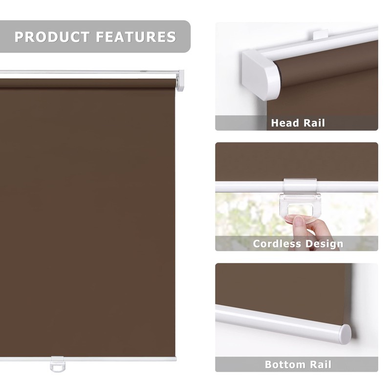 LazBlinds No Tools No Drill Cordless Roller Shades, 100% Blackout