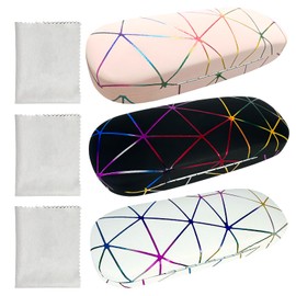 Xpieoyrm Pack of 3 Glasses Case Hard Case Glasses Case Scratch-Resistant Glasses Box Leather Hard Case with Cleaning Cloth Glasses Box Portable Hard Glasses Case for Most Glasses and Sunglasses, black