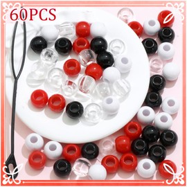 NAISKA 60Pcs Black Red Round Kids Hair Beads Small Round Hair Beads for Braids Cute Dreadlock Lock Beads Small Pony Beads for Hair Girls Braid Clips Accessories