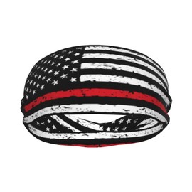 Red Line Firefighter Flag Sports Sweatband Head Bands for Women Men Sweat-Absorbing Headbands Suitable for Running Yoga Fitness Football Exercise