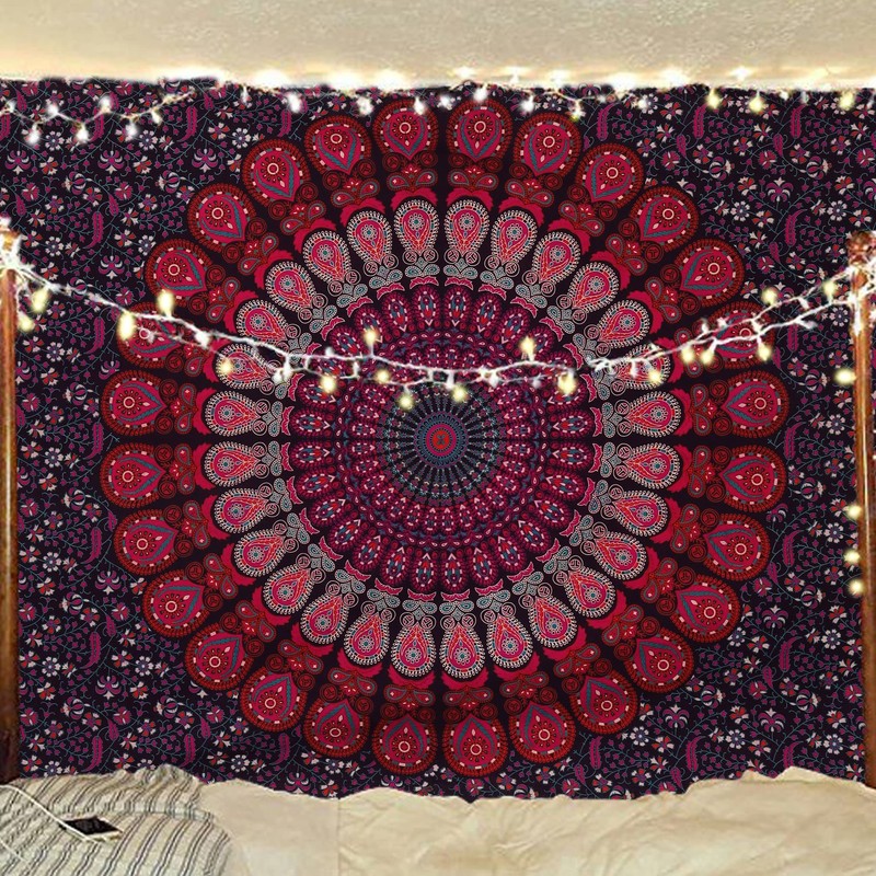 Indian hippie Bohemian psychedelic peacock mandala wall hanging bedding tapestry